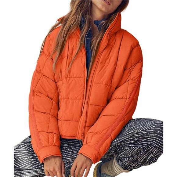 Women's Oversized Lightweight Down Coat Long Sleeve Zip Packable Short Puffer - Picture 4 of 6